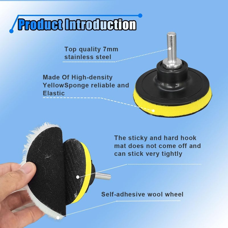 BDZMC 7PCS 3 Inch Wool Polishing Buffing Pad, Polisher Buffer Drill Attachment with Hook and Loop Back, M10 Drill Adapter, Car Buffing Wheel Pads for Waxing, Detailing, Polishing - Image 3
